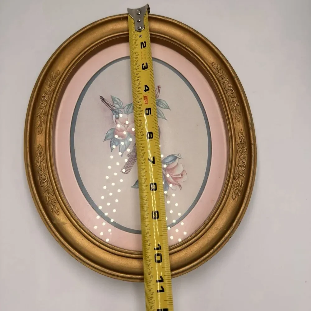 1983 HOMCO Kay Lamb Shannon Bird Magnolia Print Gold Oval Vintage Frame #3254
